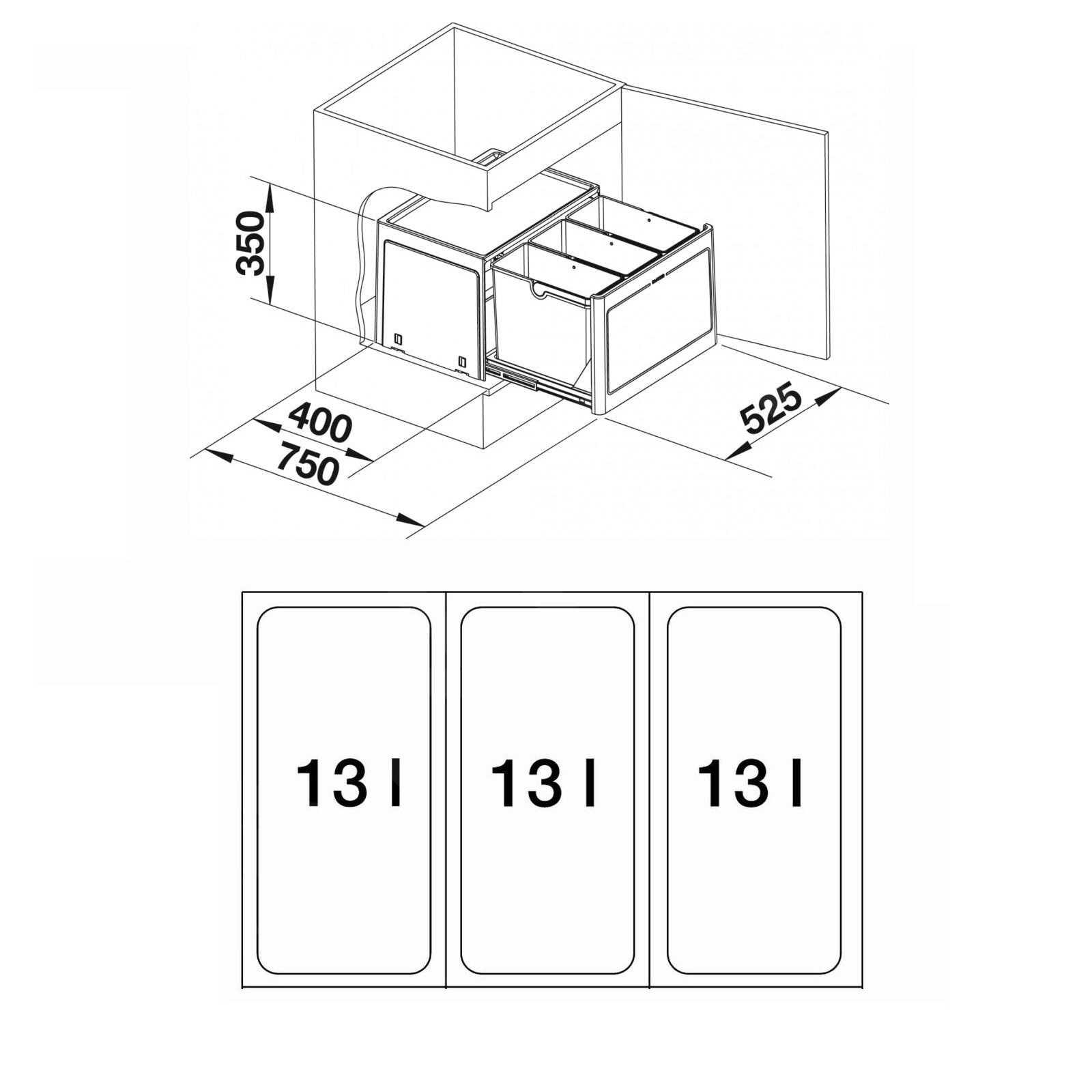 517469 Blanco Botton Pro 60 3 x 13l sorter odpadkov