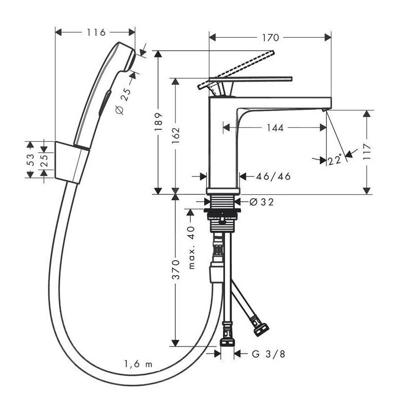 73210670 Hansgrohe Tecturis E 110 ClickClack armatura za umivalnik s higijenskim tuš setom