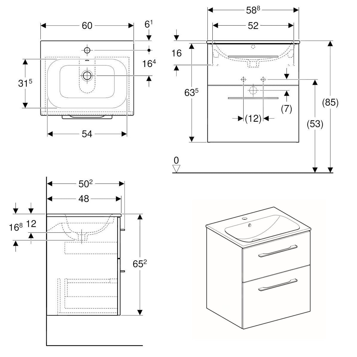 501.236.00.1 Geberit Selnova Square 60 x 50 cm umivalnik z omarico