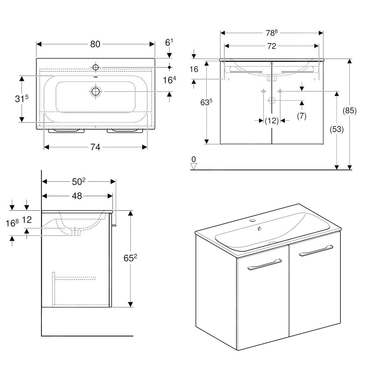 501.259.00.1 Geberit Selnova Square 80 x 50 cm umivalnik z omarico