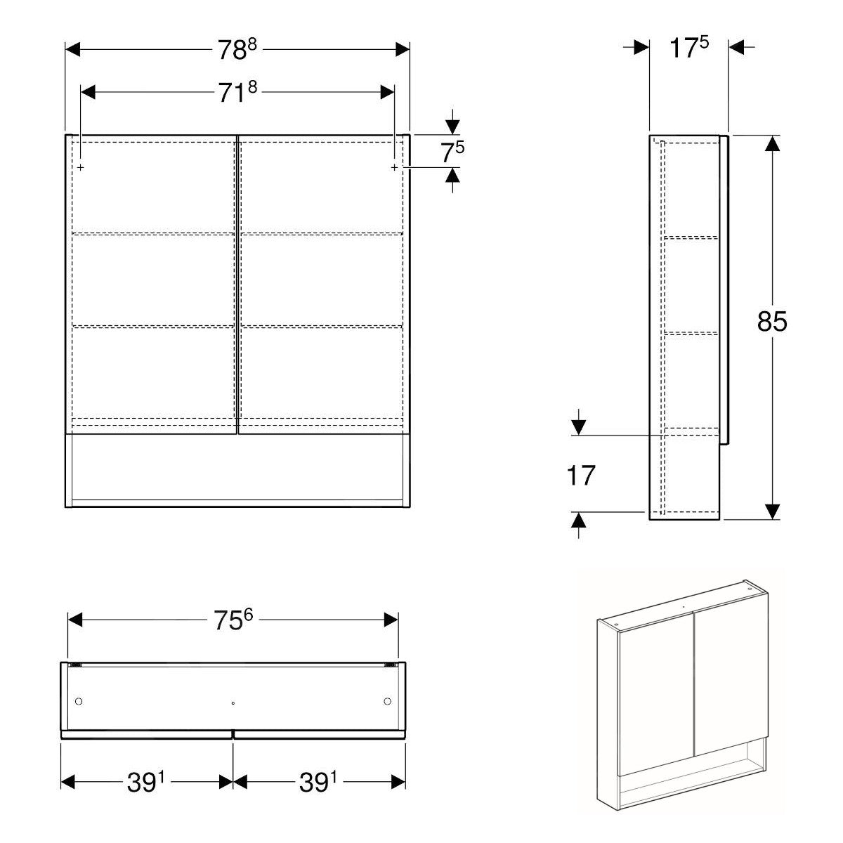 501.268.00.1 Geberit Selnova Square 79 x 85 cm omarica z ogledalom