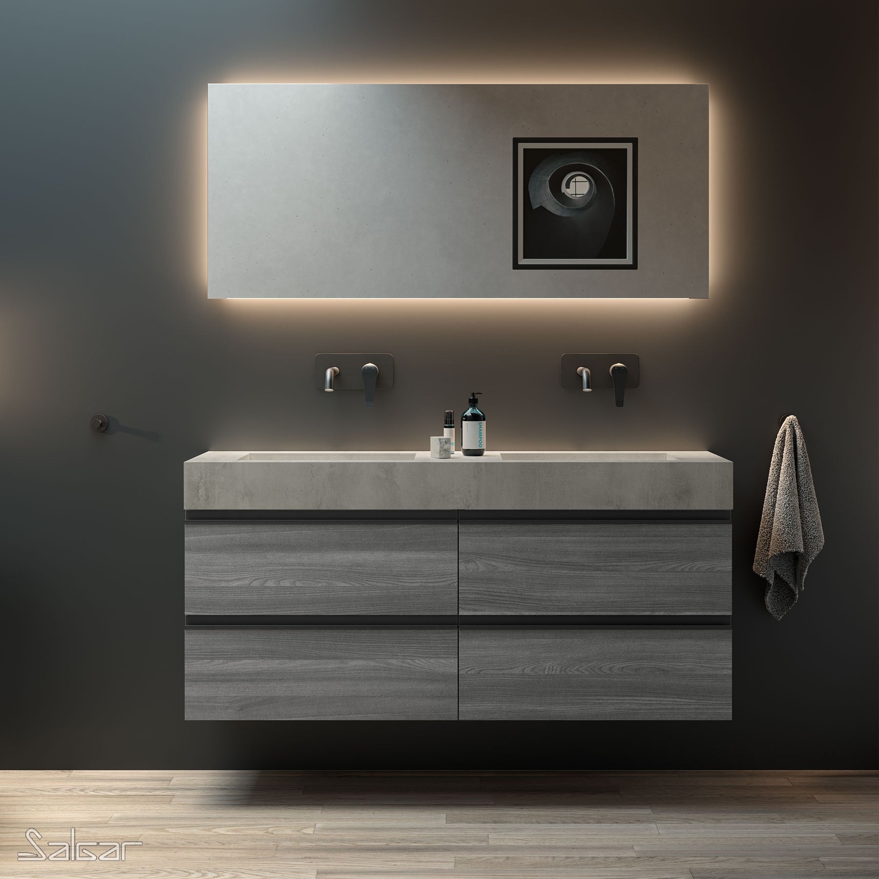 87245.150 Salgar Compact 150 x 51 cm dvojni kamniti stenski umivalnik