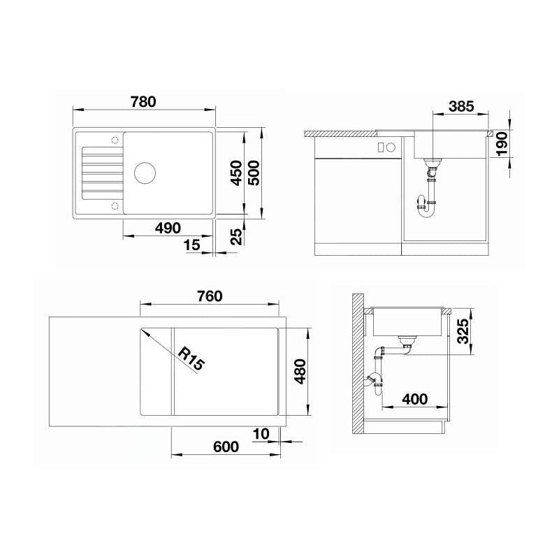 523273 Blanco Zia XL 6 Compact pomivalno korito iz umetnega kamna