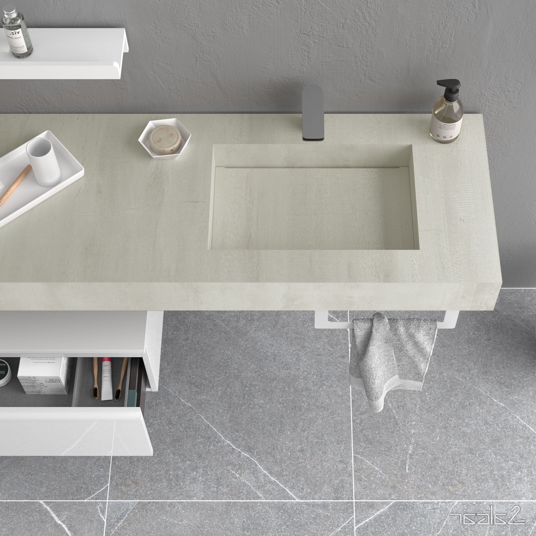 87247 Salgar Compact 120 x 51 cm kamniti stenski umivalnik desna izvedba