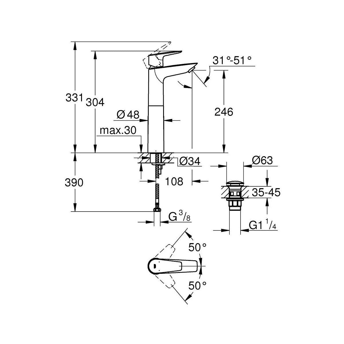 23777001 Grohe Start Edge visoka armatura za umivalnik
