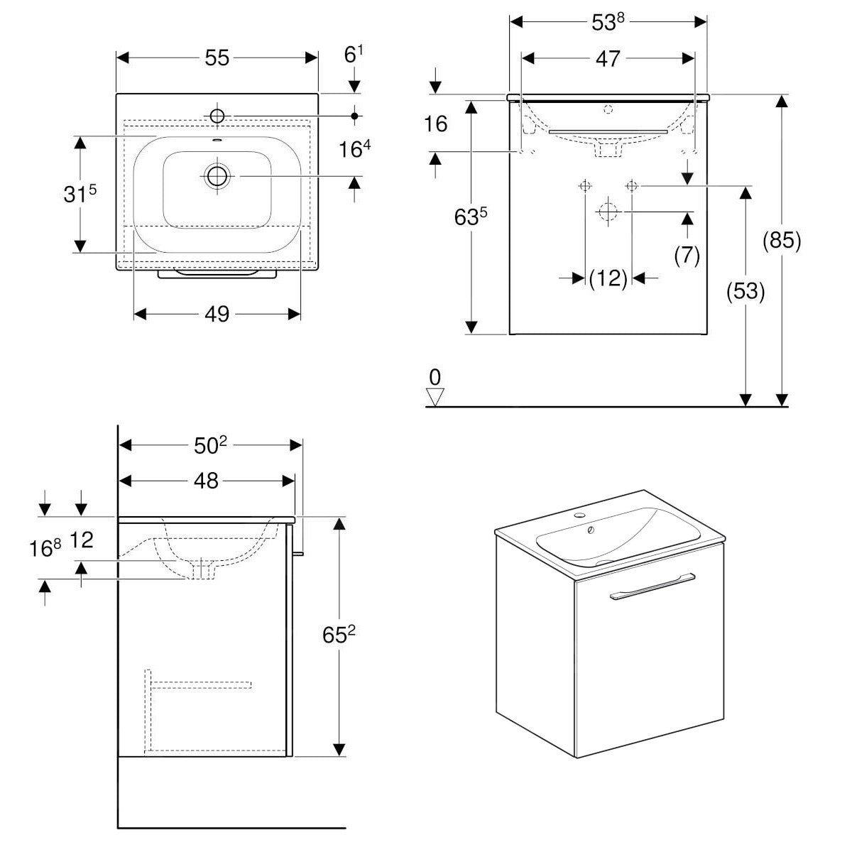 501.250.00.1 Geberit Selnova Square 55 x 50 cm umivalnik z omarico
