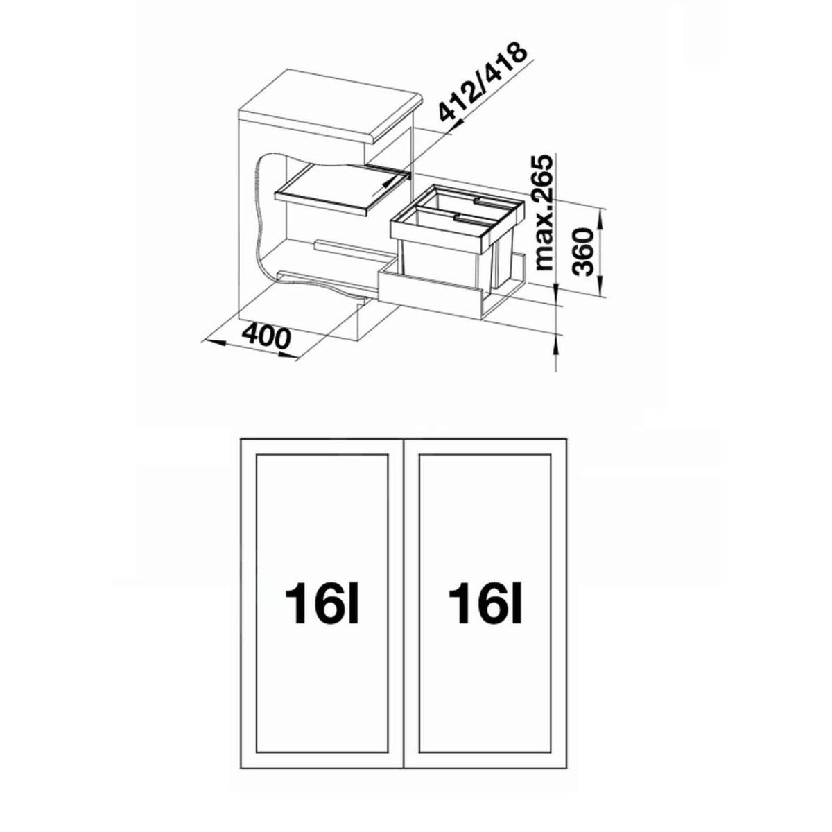 521468 Blanco Flexon II 45/2, 2 x 16l sorter odpadkov