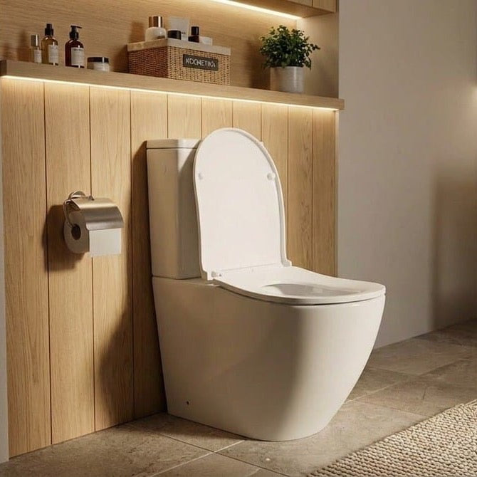 SATERG2 SAT Ergo talna brezrobna WC školjka monoblok z WC desko s počasnim zapiranjem