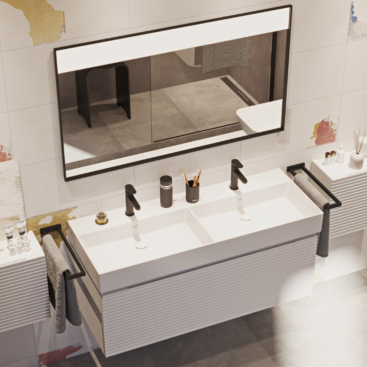 SATINF212046 SAT Infinitio 120 x 46,5 cm dvojni keramični umivalnik z 2 odprtinama