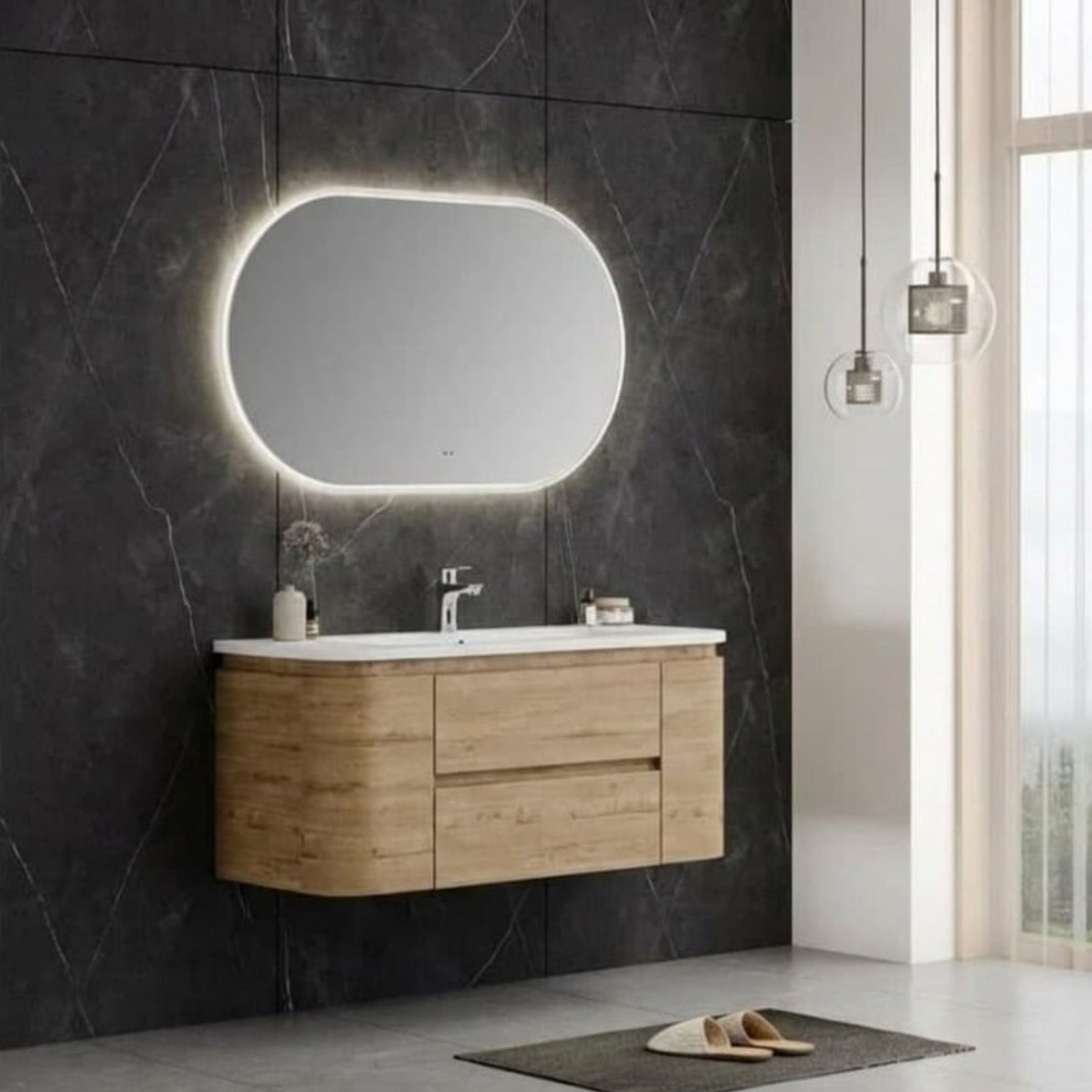 SHELLEY120OAK Naturel Shelley 120 x 46 cm umivalnik z omarico