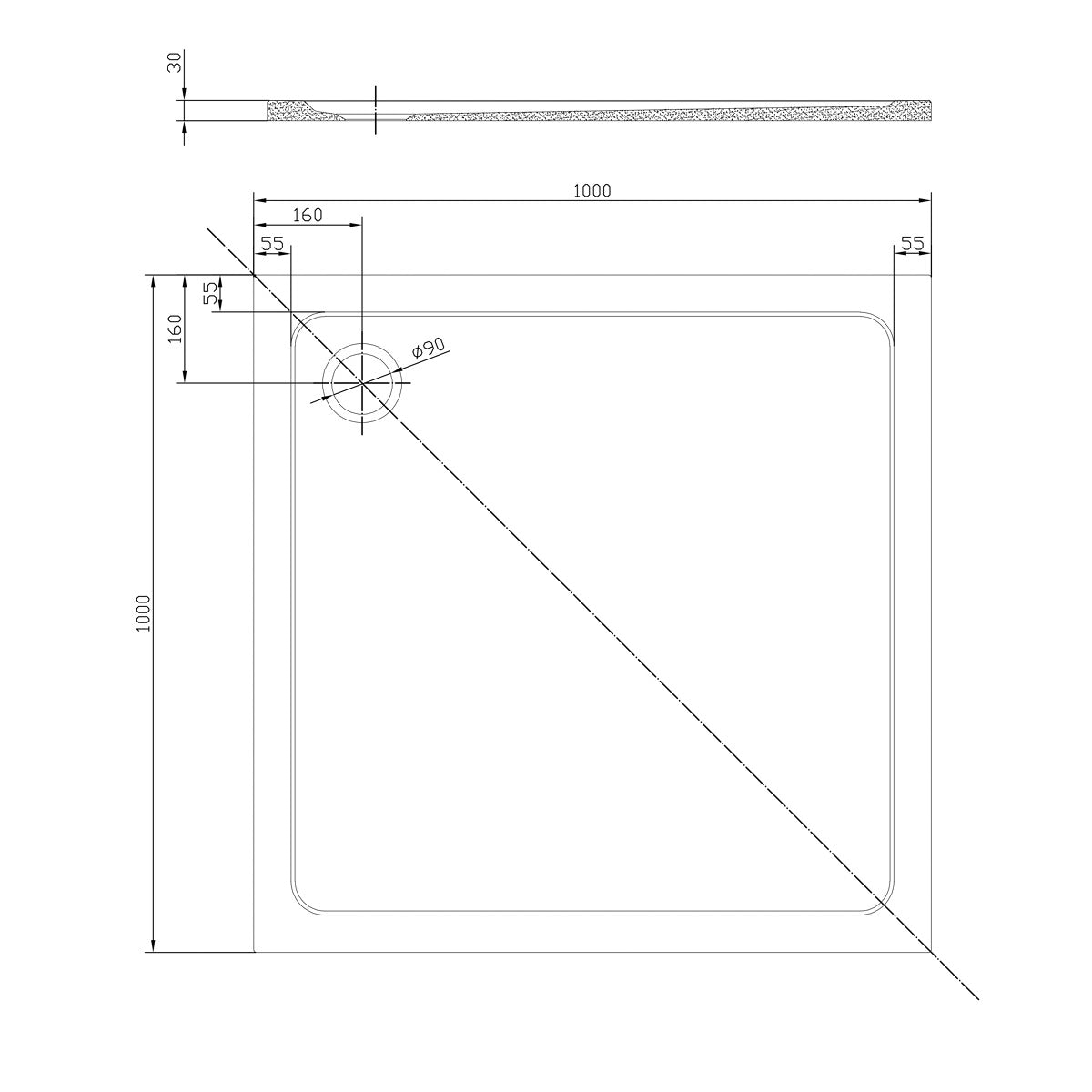 SATSVPRO100QCA SAT Project 100 x 100 cm kvadratna tuš kad iz litega marmorja