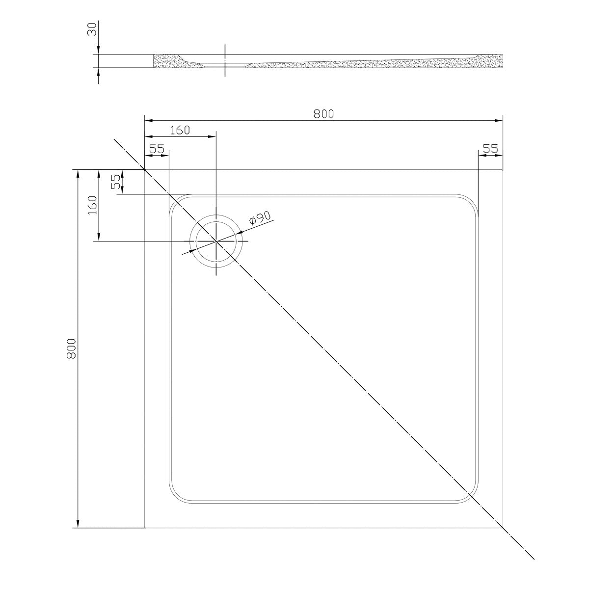 SATSVPRO80QCA SAT Project 80 x 80 cm kvadratna tuš kad iz litega marmorja