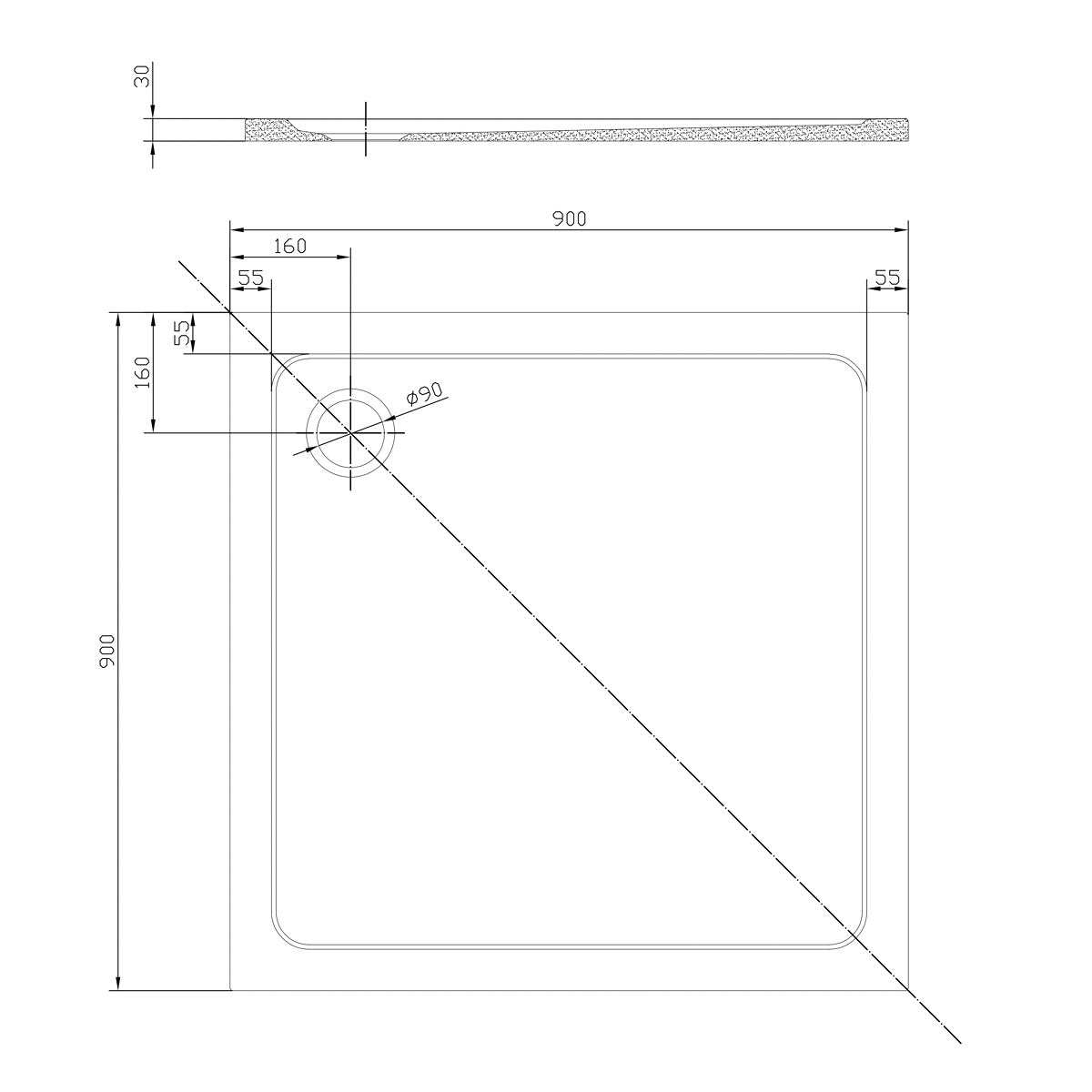 SATSVPRO90QCA SAT Project 90 x 90 cm kvadratna tuš kad iz litega marmorja