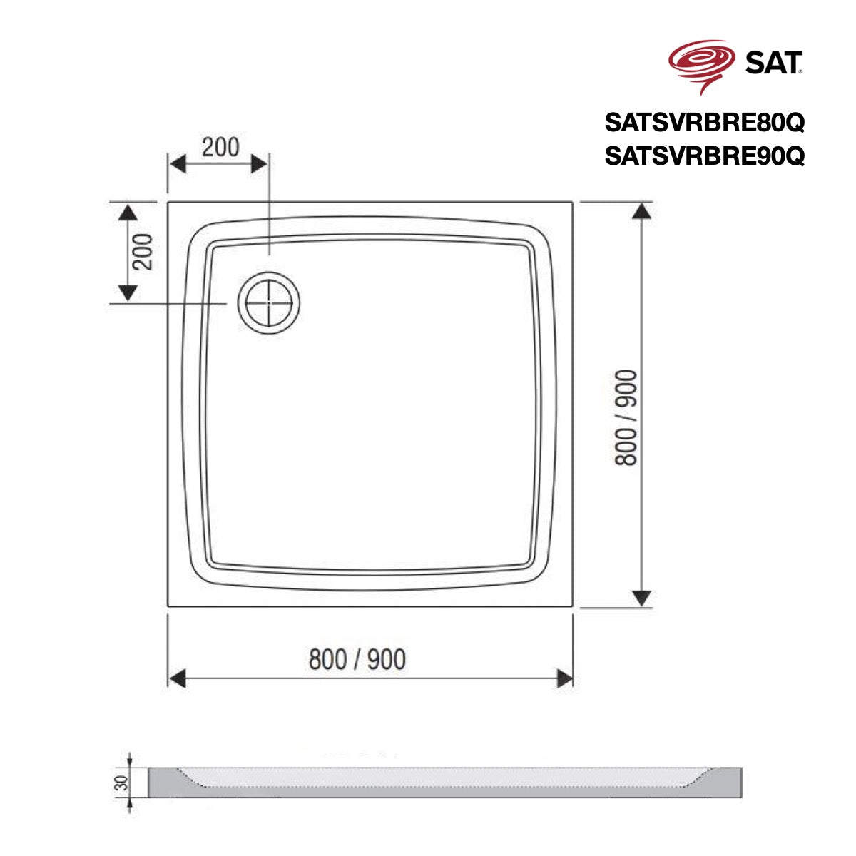 SATSVRBRE80Q SAT Brevis 80 x 80 cm kvadratna tuš kad iz litega marmorja