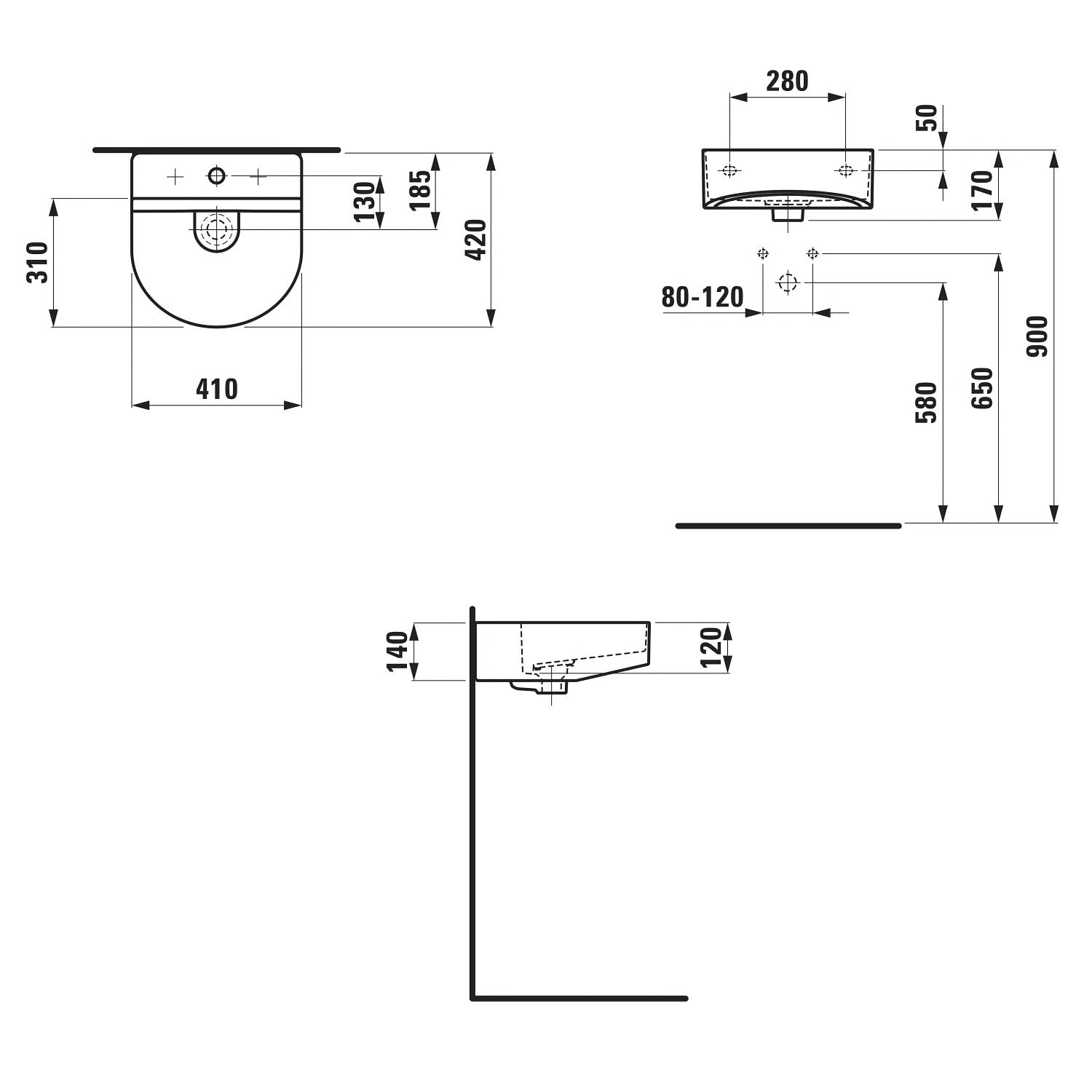H8163410001091 Laufen SONAR 42 x 41 cm stenski keramični umivalnik brez odprtine za armaturo