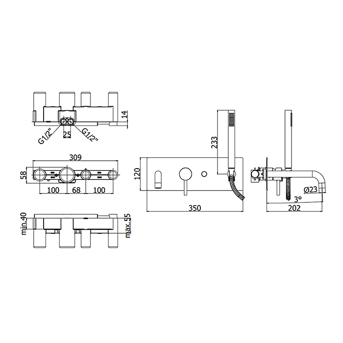 LIG001CR Paffoni Light podometna armatura za kad s tuš setom