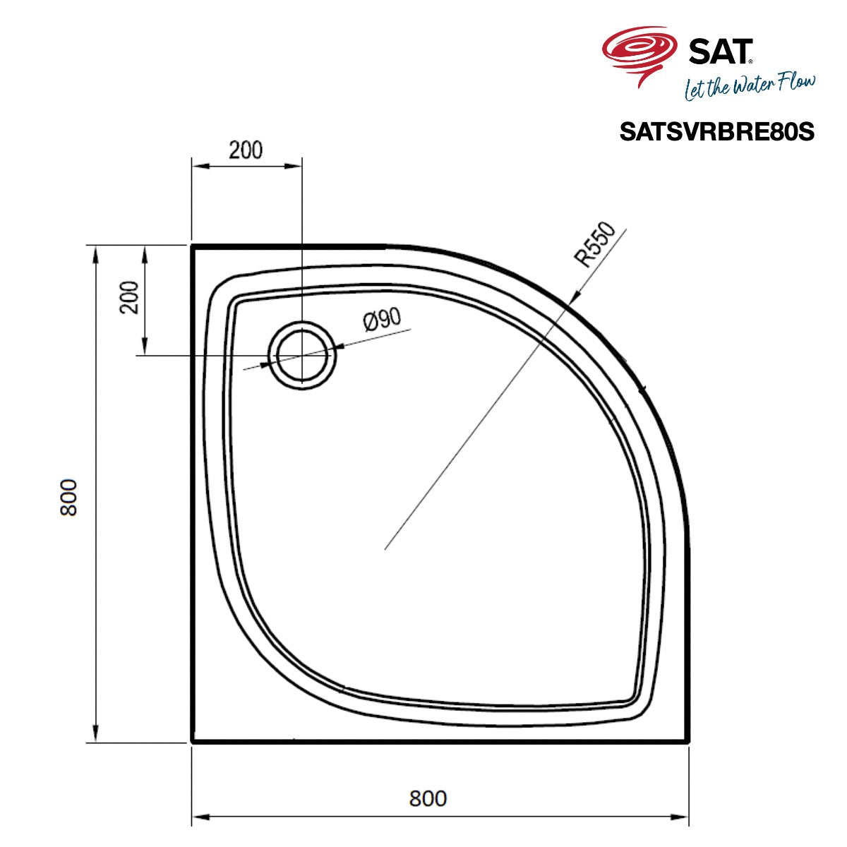 SATSVRBRE80S SAT Brevis 80 x 80 cm polkrožna tuš kad iz litega marmorja