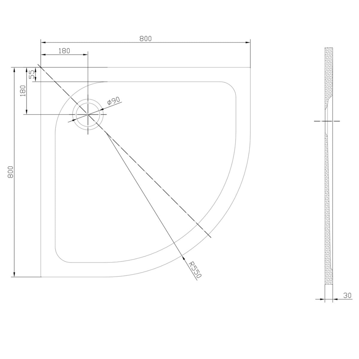 SATSVPRO80SCA SAT Project 80 x 80 cm polkrožna tuš kad iz litega marmorja