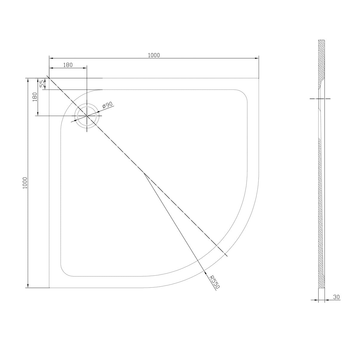 SATSVPRO100SCA SAT Project 100 x 100 cm polkrožna tuš kad iz litega marmorja