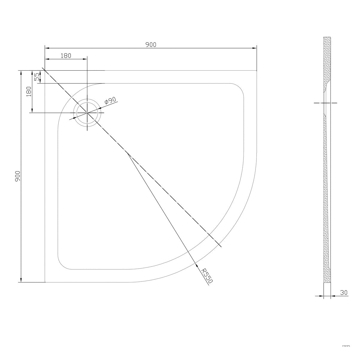 SATSVPRO90SCA SAT Project 90 x 90 cm polkrožna tuš kad iz litega marmorja