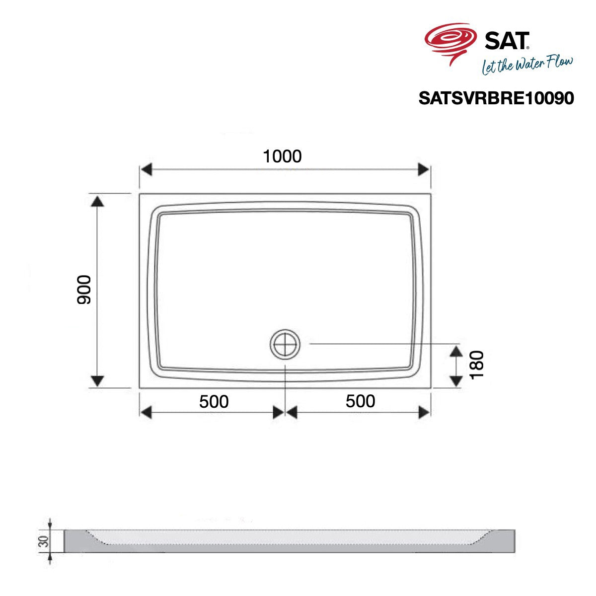 SATSVRBRE10090 SAT Brevis 100 x 90 cm pravokotna tuš kad iz litega marmorja