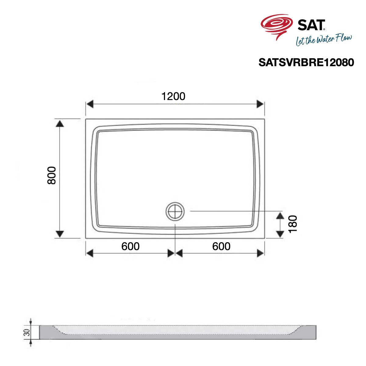 SATSVRBRE12080 SAT Brevis 120 x 80 cm pravokotna tuš kad iz litega marmorja