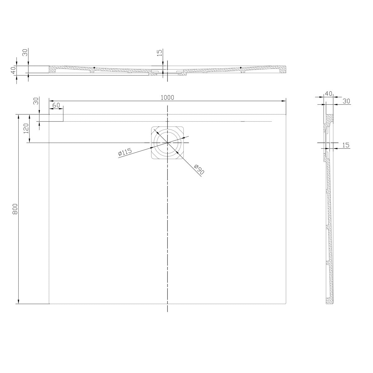 SATSVVI10080B SAT Vision 100 x 80 cm pravokotna tuš kad iz litega marmorja