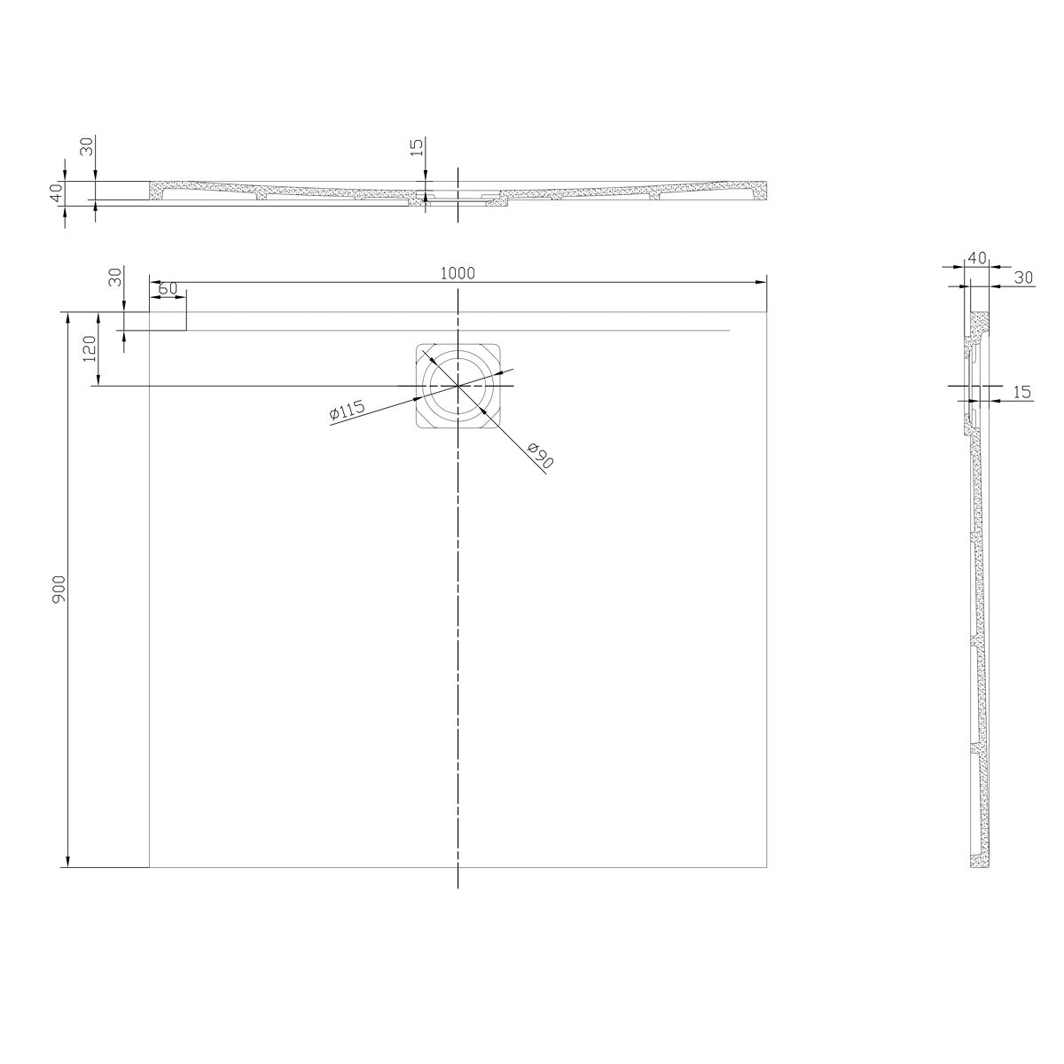 SATSVVI10090S SAT Vision 100 x 90 cm pravokotna tuš kad iz litega marmorja
