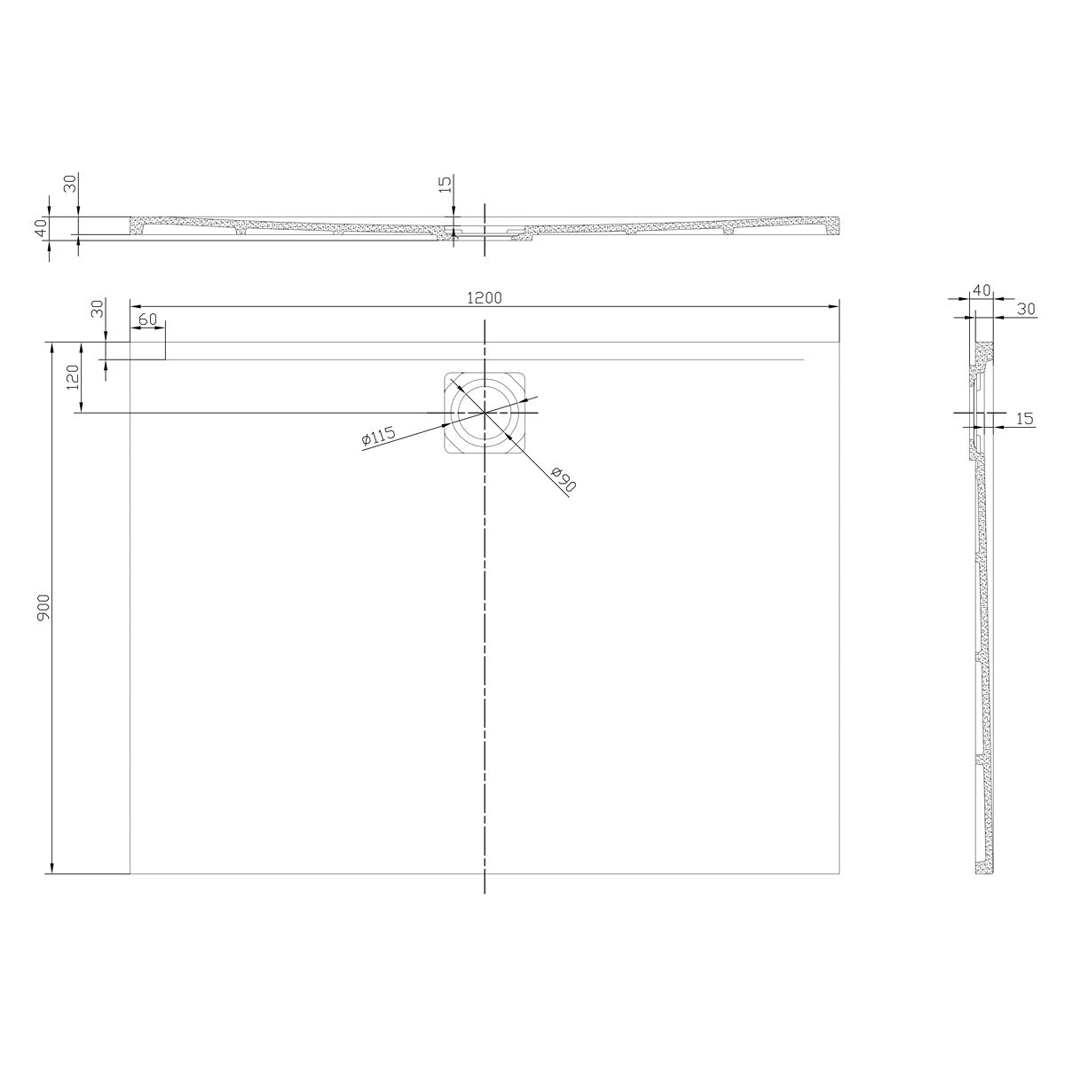 SATSVVI12090S SAT Vision 120 x 90 cm pravokotna tuš kad iz litega marmorja