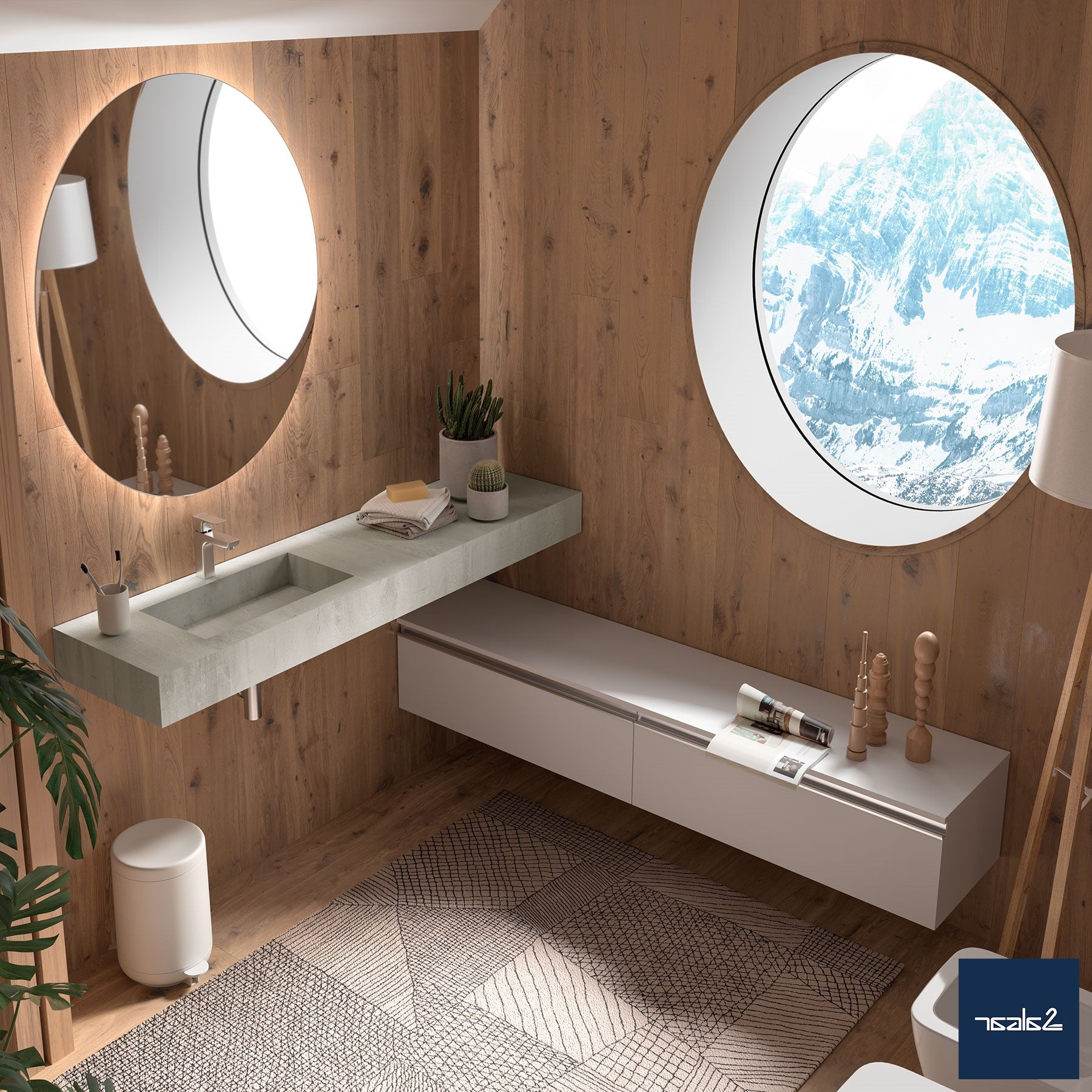 87246 Salgar Compact 120 x 51 cm kamniti stenski umivalnik leva izvedba