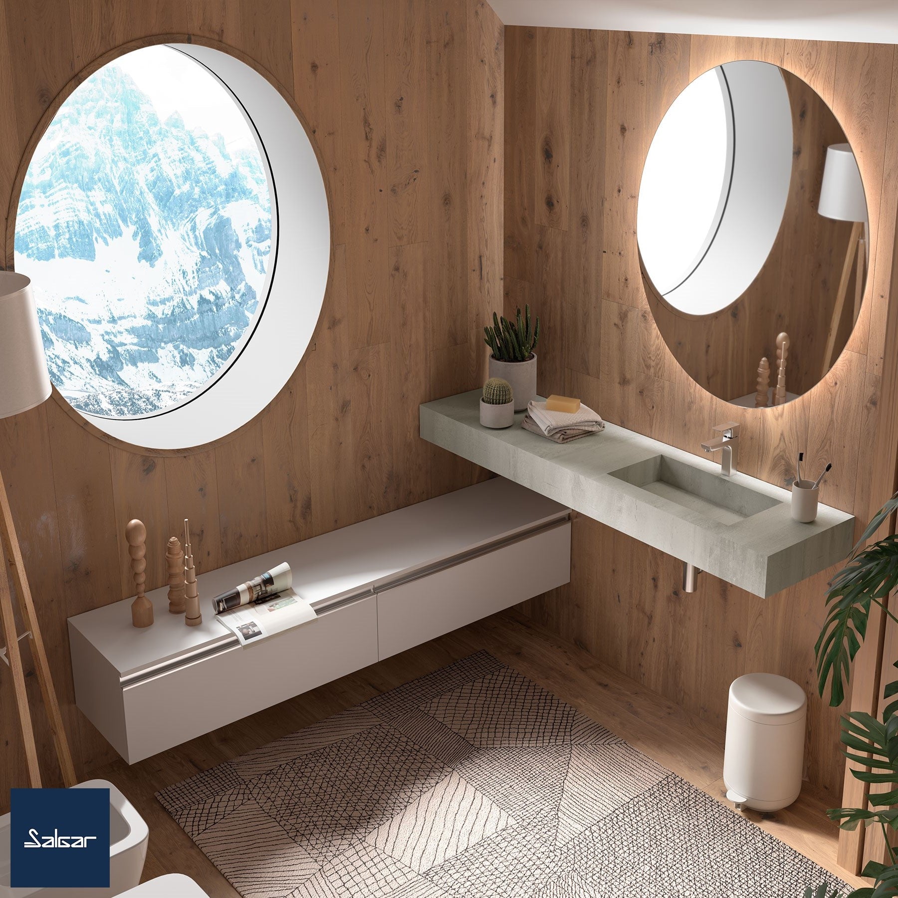 87247 Salgar Compact 120 x 51 cm kamniti stenski umivalnik desna izvedba