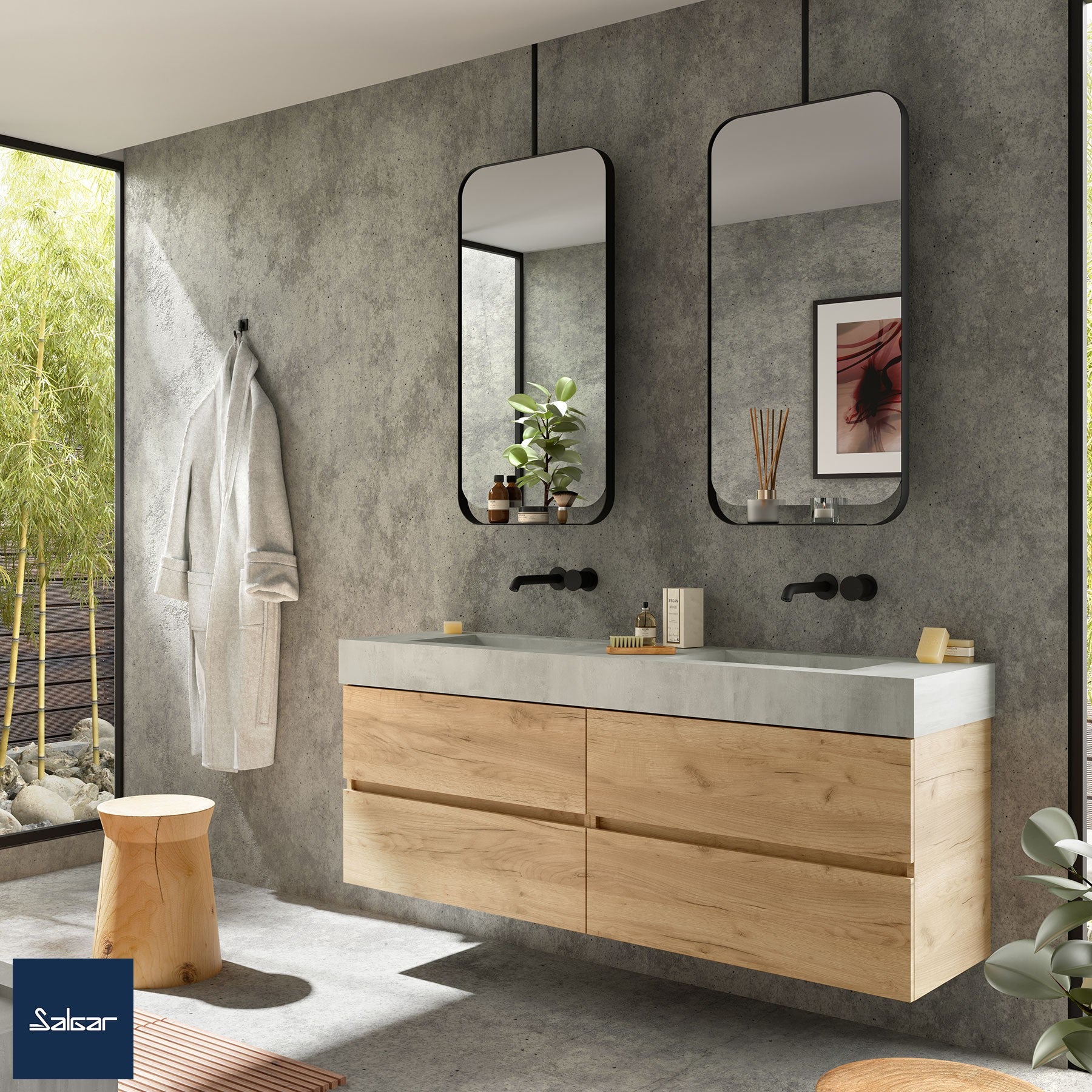 87245.150 Salgar Compact 150 x 51 cm dvojni kamniti stenski umivalnik