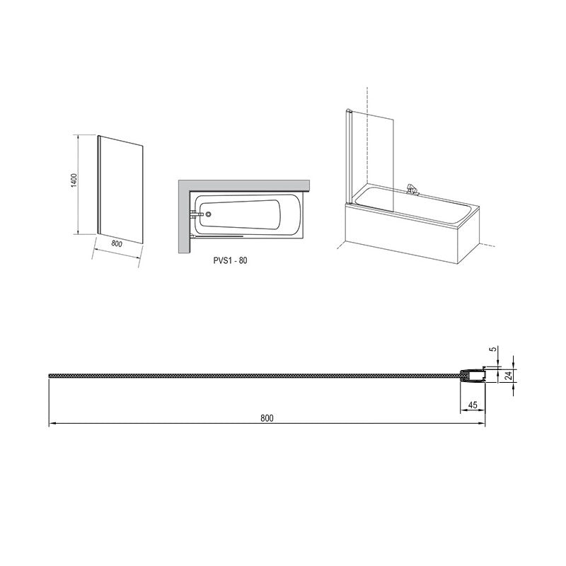 79840300Z1 Ravak Pivot 140 x 80 fiksna steklena stena za kad