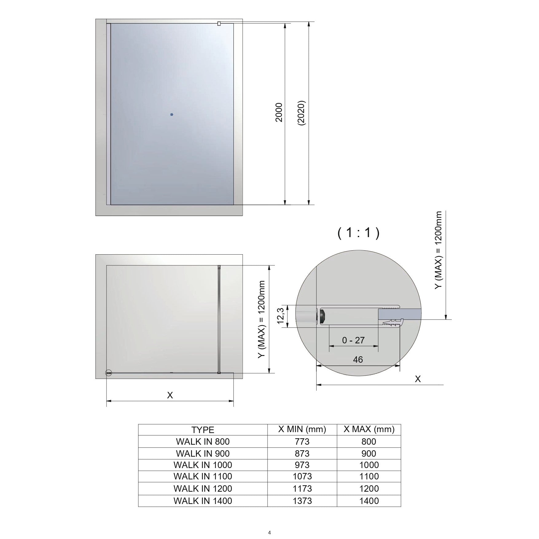 CITWF10020NIF Roth Calida Walk-in 100 cm tuš stena