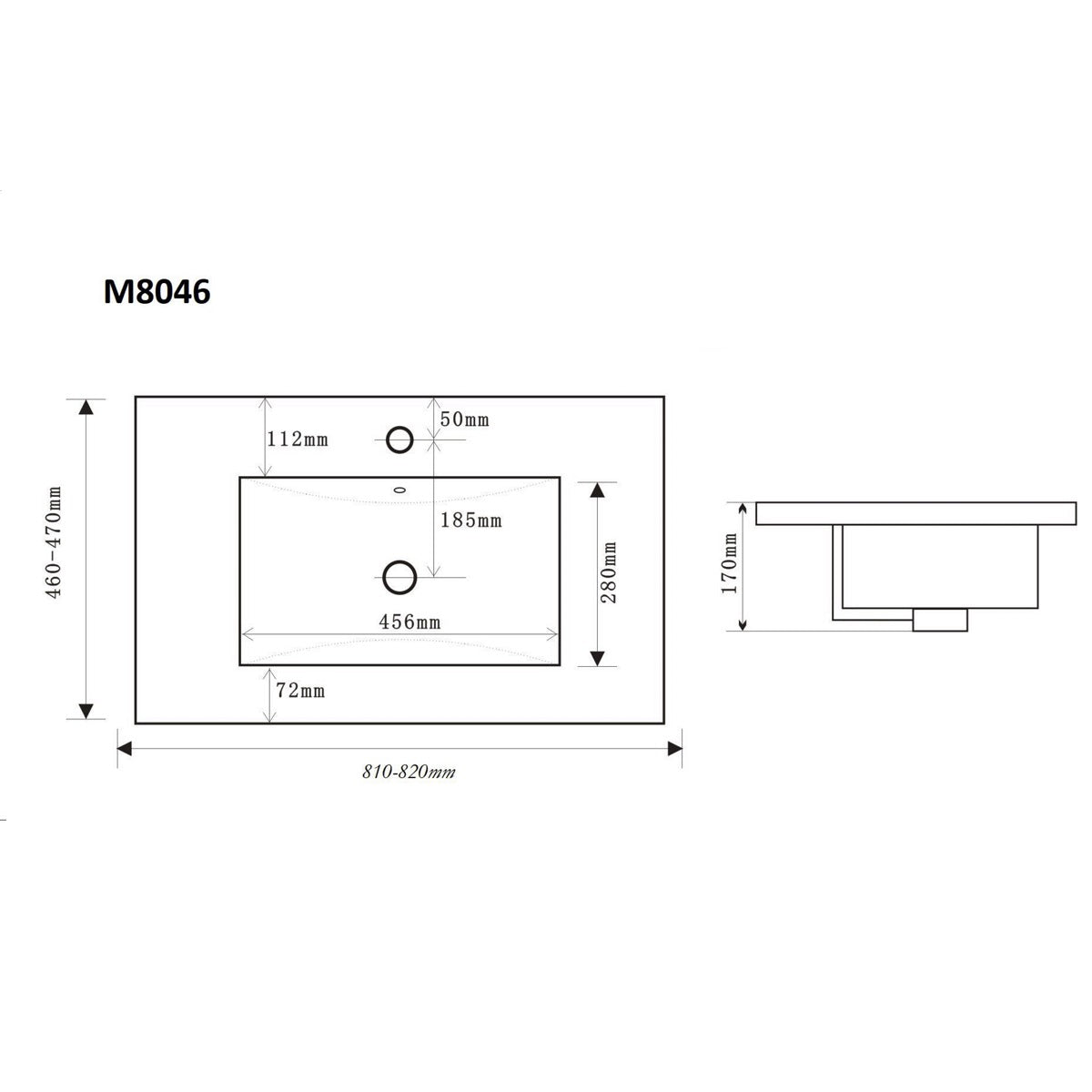 M8046 Naturel Modena 81 x 46 cm vgradni keramični umivalnik z odprtino za armaturo