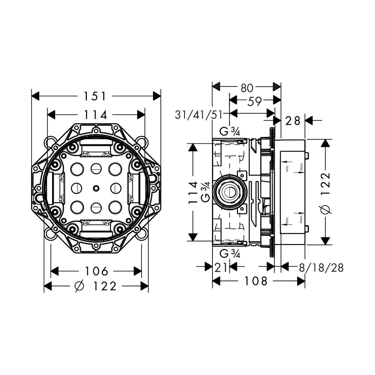 Podometni del 01800180 Hansgrohe Ibox univerzalni podometni del (brez armature) | KOPALNICA-ONLINE.SI
