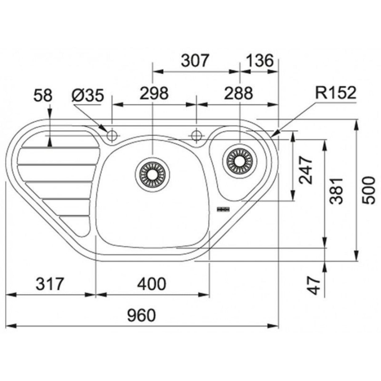 Pomivalno korito 101.0464.340 Franke Spark SKX 651-E pomivalno korito iz nerjavnega jekla | KOPALNICA-ONLINE.SI