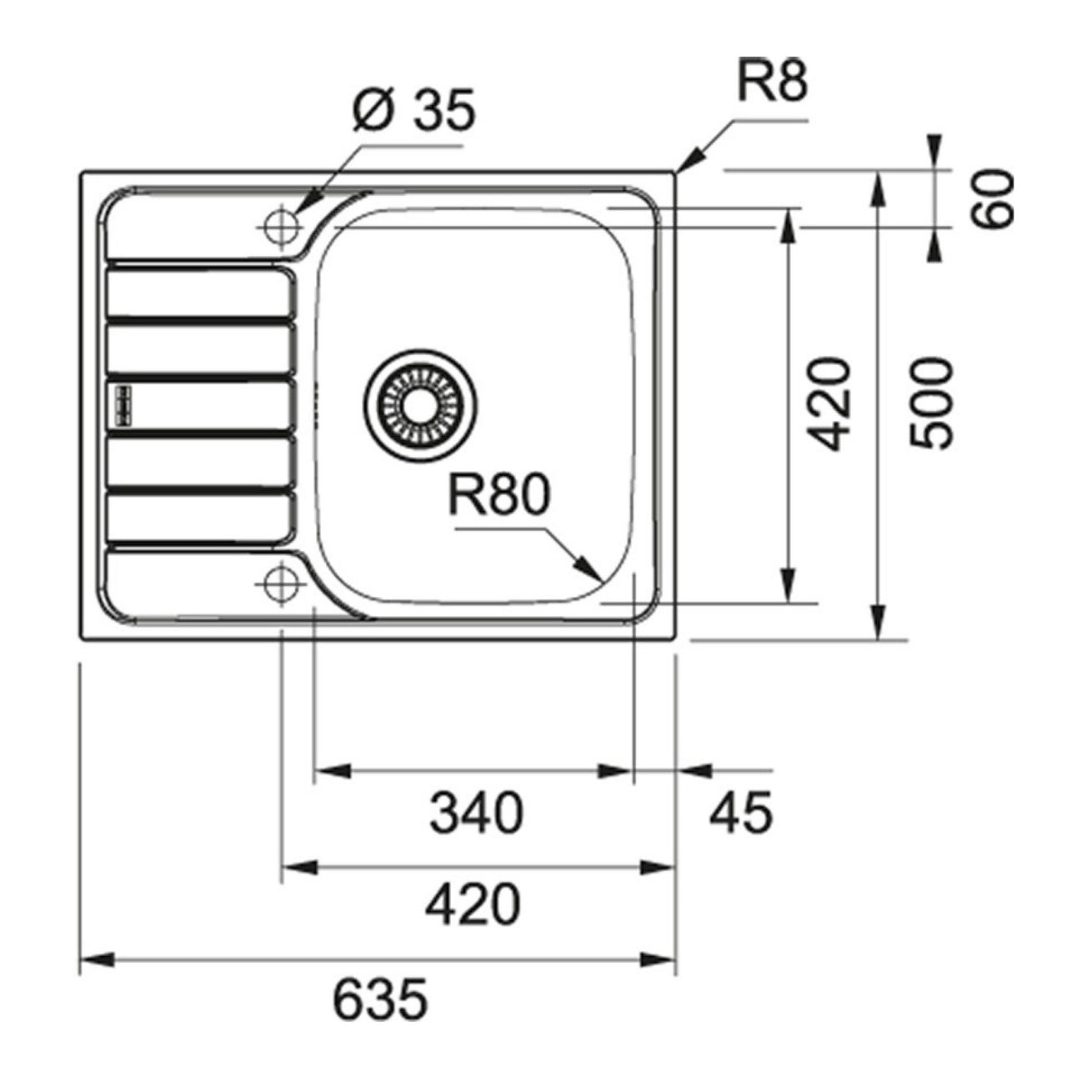 Pomivalno korito 101.0612.524 Franke Spark SKN 611-63 pomivalno korito iz nerjavnega jekla | KOPALNICA-ONLINE.SI