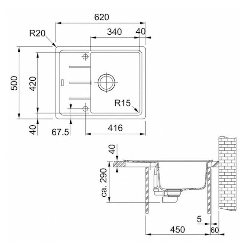 Pomivalno korito 114.0285.118 Franke BFG 611-62 pomivalno korito iz umetnega kamna | KOPALNICA-ONLINE.SI