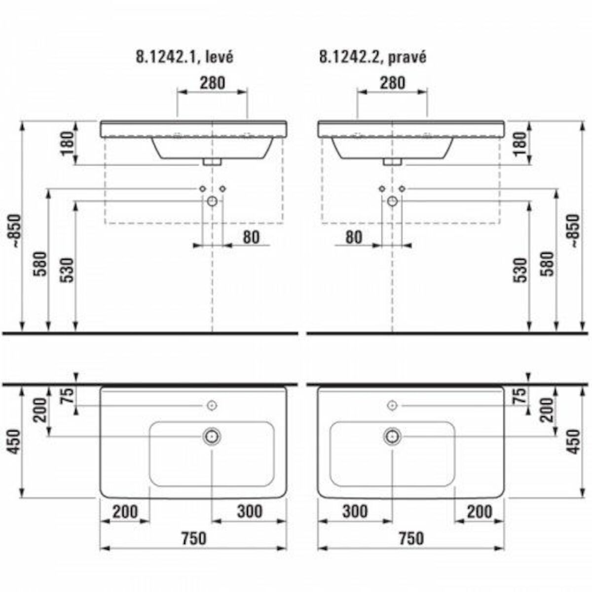 H8124210001041 Jika Cubito 75 x 45 cm keramični umivalnik z odprtino za armaturo in odlagalno poličko leva izvedba