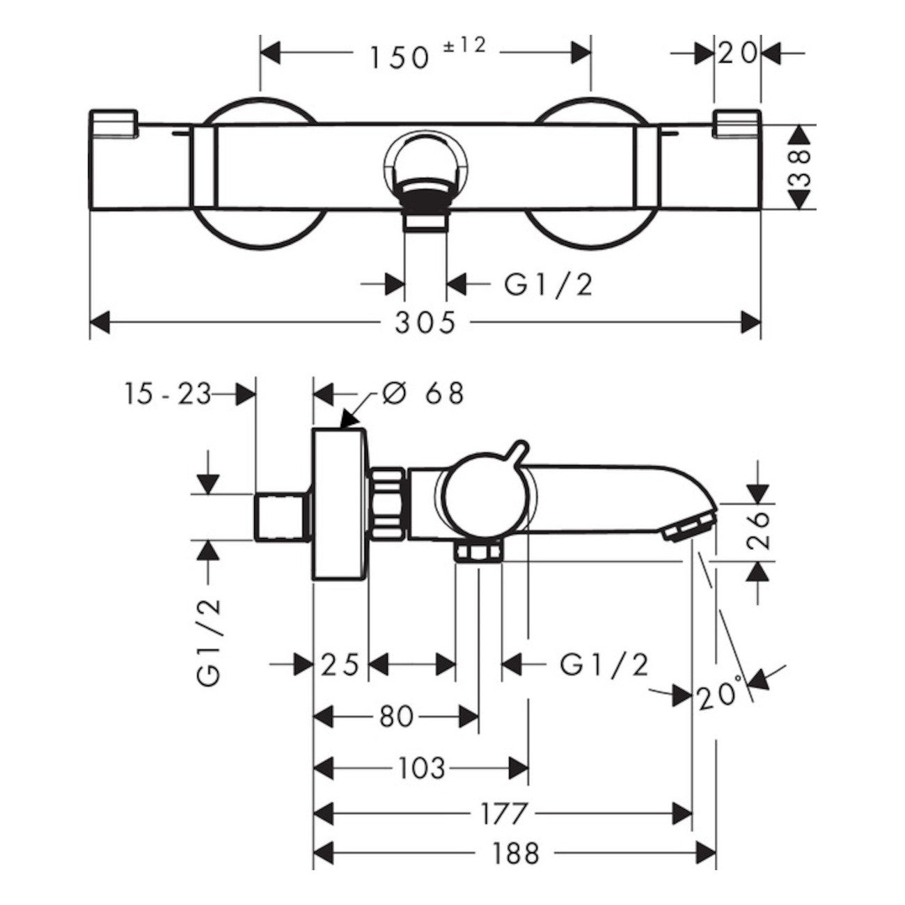 Armature 13114000 Hansgrohe Ecostat Comfort stenska termostatska armatura za kad | KOPALNICA-ONLINE.SI