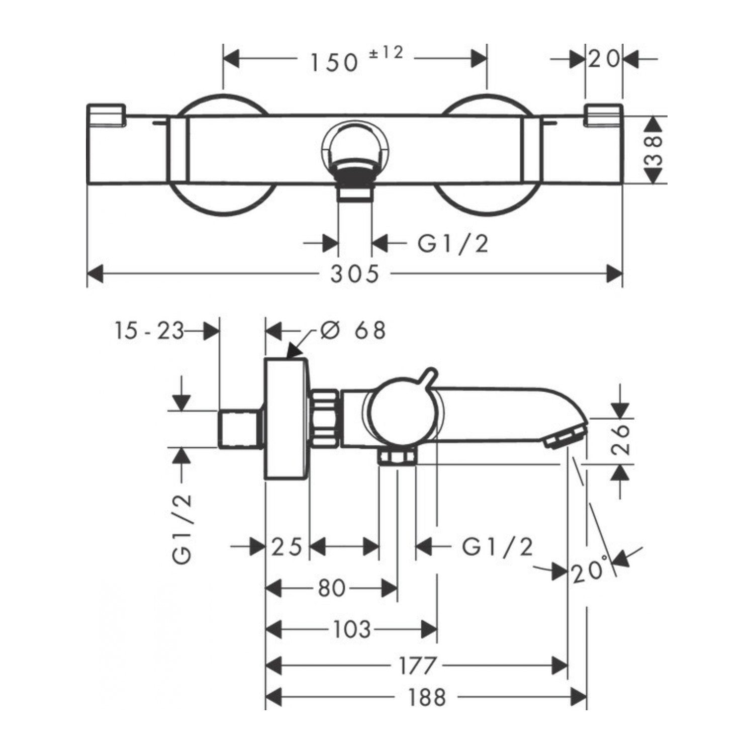 Armature 13114670 Hansgrohe Ecostat Comfort stenska termostatska armatura za kad črna | KOPALNICA-ONLINE.SI