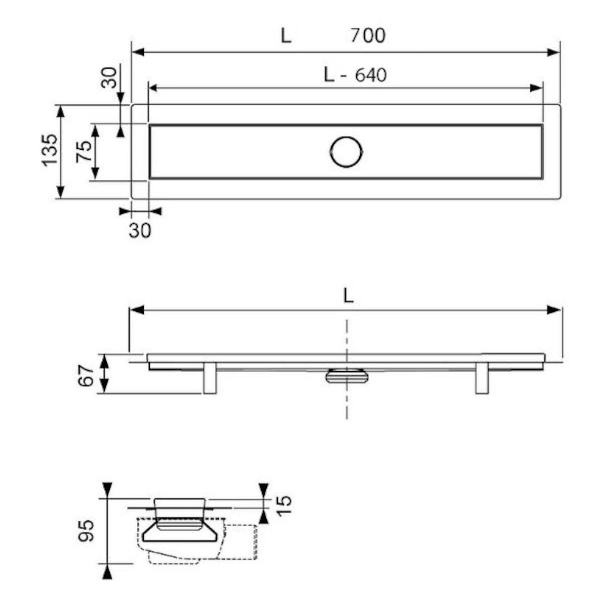 Tuš kanalete 15.101.070 TECE Linus 70 cm tuš kanaleta za vložek iz keramične ploščice | KOPALNICA-ONLINE.SI
