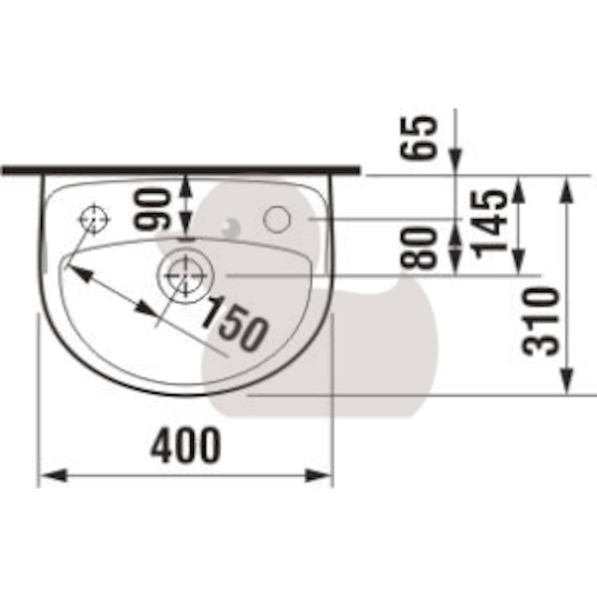 H8153810001061 Jika Lyra Plus 40 x 31 cm stenski keramični umivalnik z odprtino za armaturo na desni strani