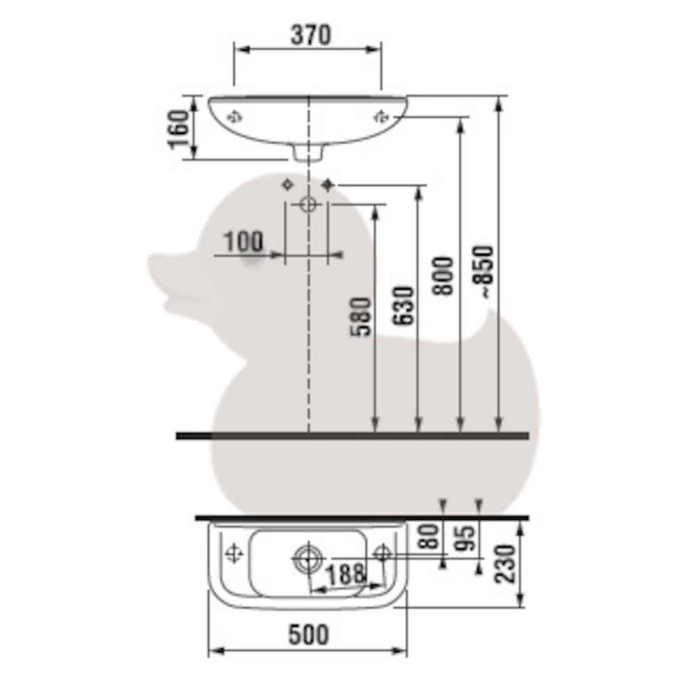 H8156130001051 Jika Deep 50 x 23 cm leva izvedba keramični umivalnik z odprtino za armaturo