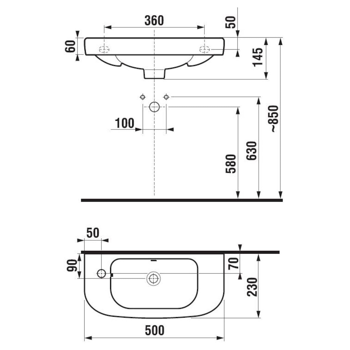 H8156150001051 Jika Deep 50 x 23 cm leva izvedba keramični umivalnik z odprtino za armaturo
