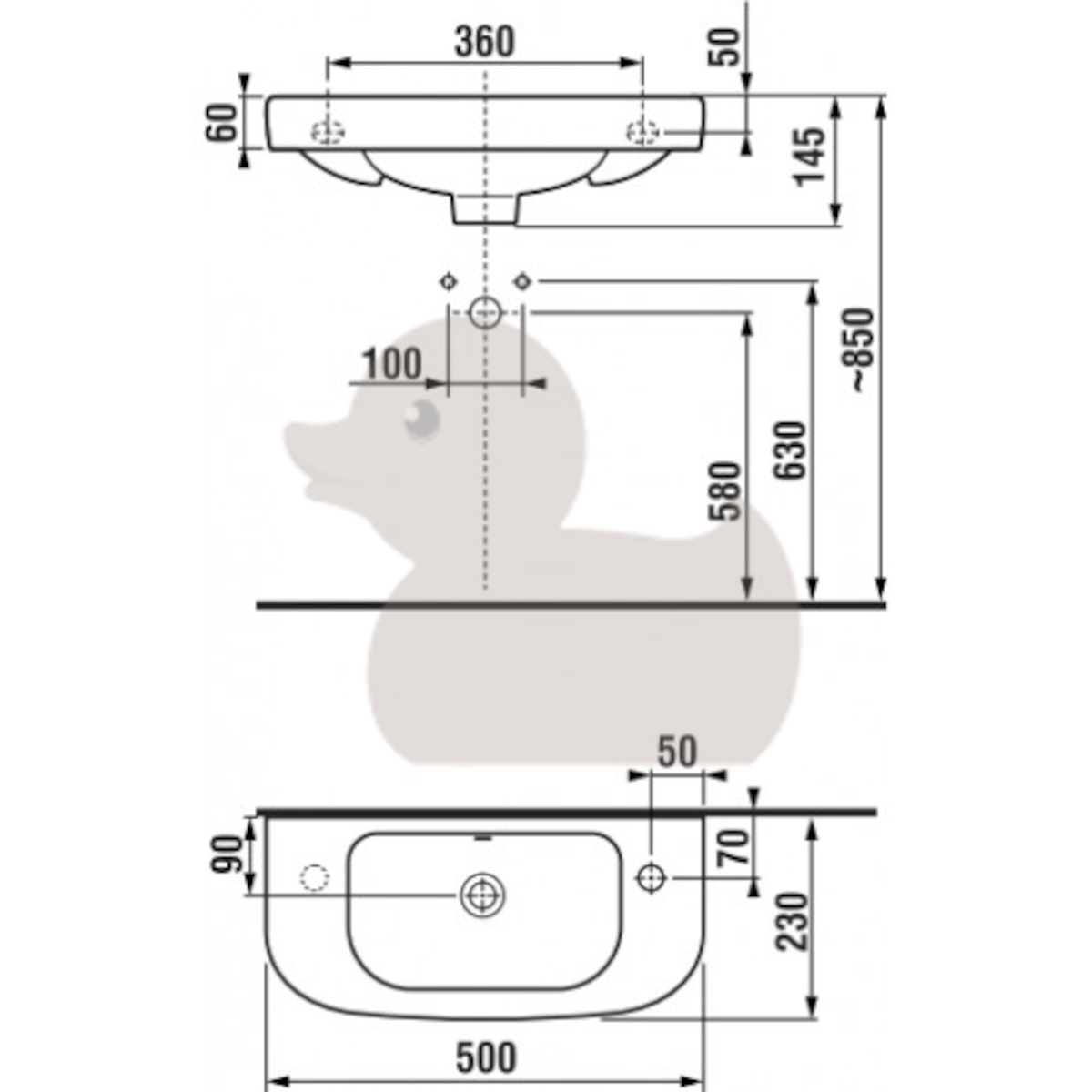 H8156150001061 Jika Deep 50 x 23 cm desna izvedba keramični umivalnik z odprtino za armaturo