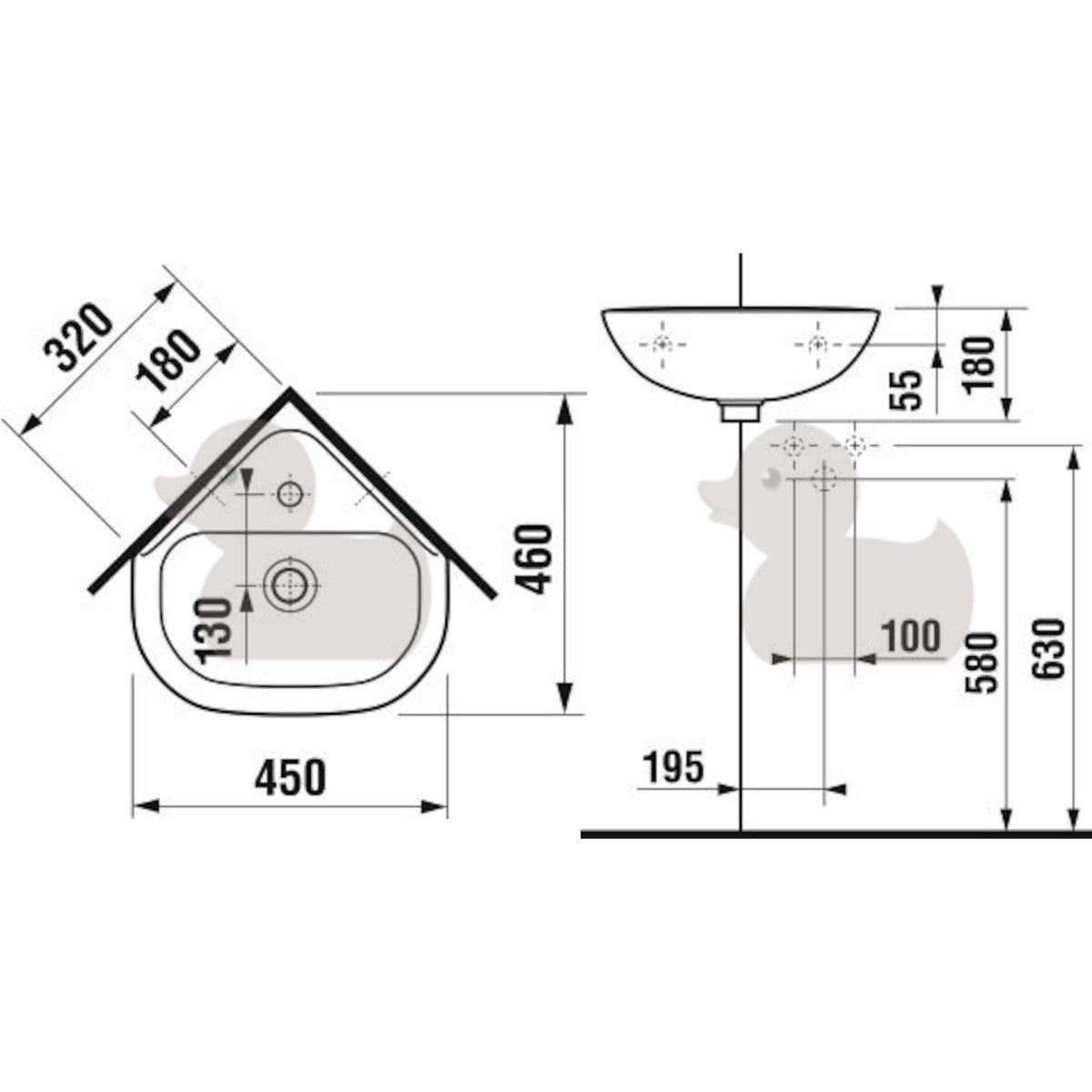H8166120001041 Jika Deep 45 x 46 cm kotni keramični umivalnik z odprtino za armaturo