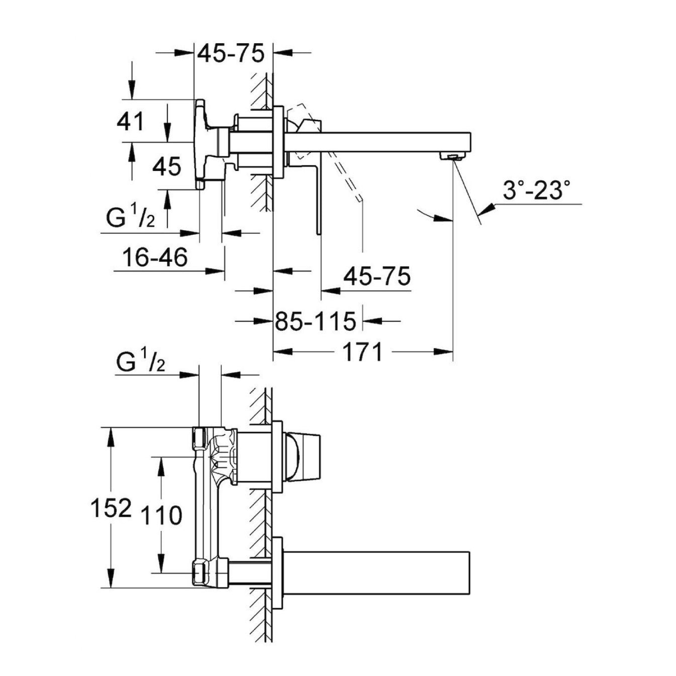 Armature 19895000 Grohe Eurocube podometna armatura za umivalnik | KOPALNICA-ONLINE.SI