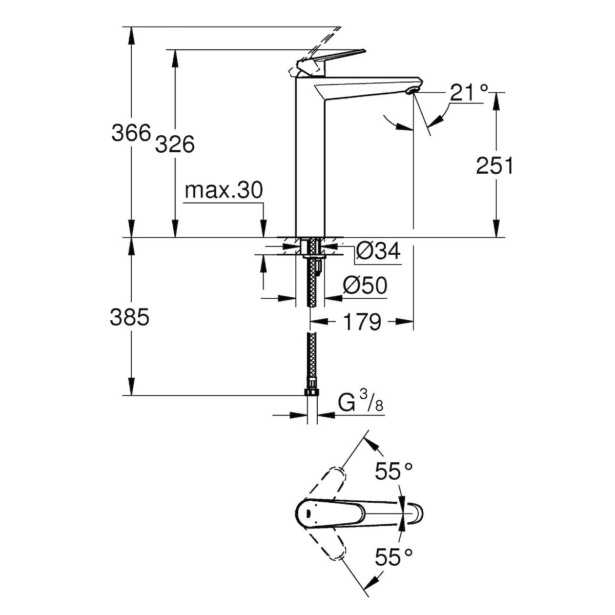 Armature 23432000 Grohe Eurodisc Cosmopolitan visoka armatura za umivalnik | KOPALNICA-ONLINE.SI